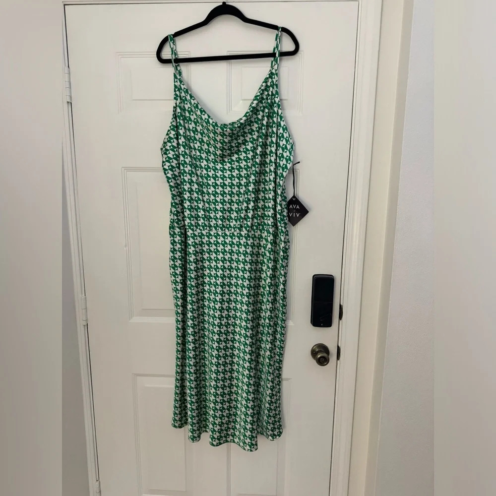 AVA & VIV Satin Graphic Spaghetti Strap Cowl Neck Rolled Hem Elastic Waist NWT - Picture 5 of 7